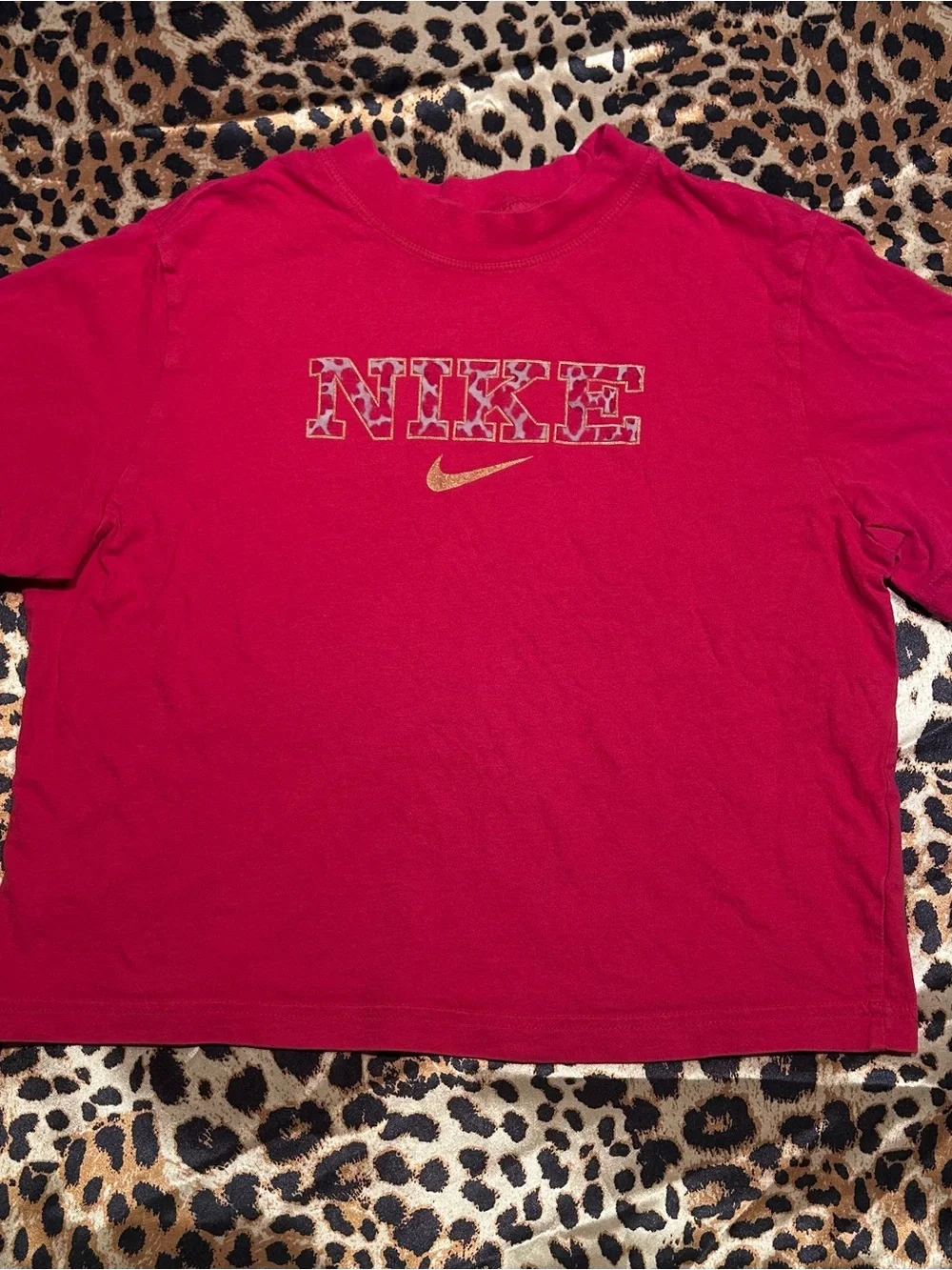 Nike Youth Loose Fir Hot Pink T Shirt with Cow Print Logo